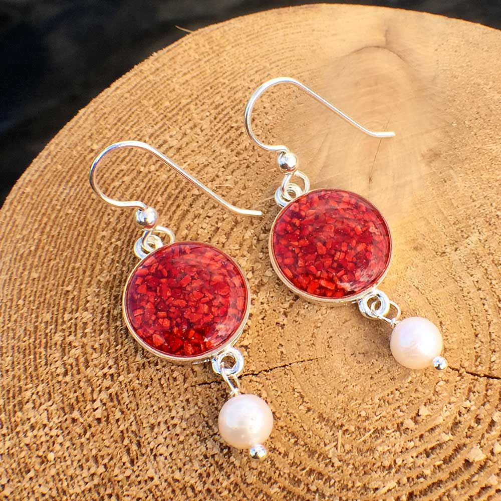 Crushed Lobster Shell Silver Earrings with Pearl
