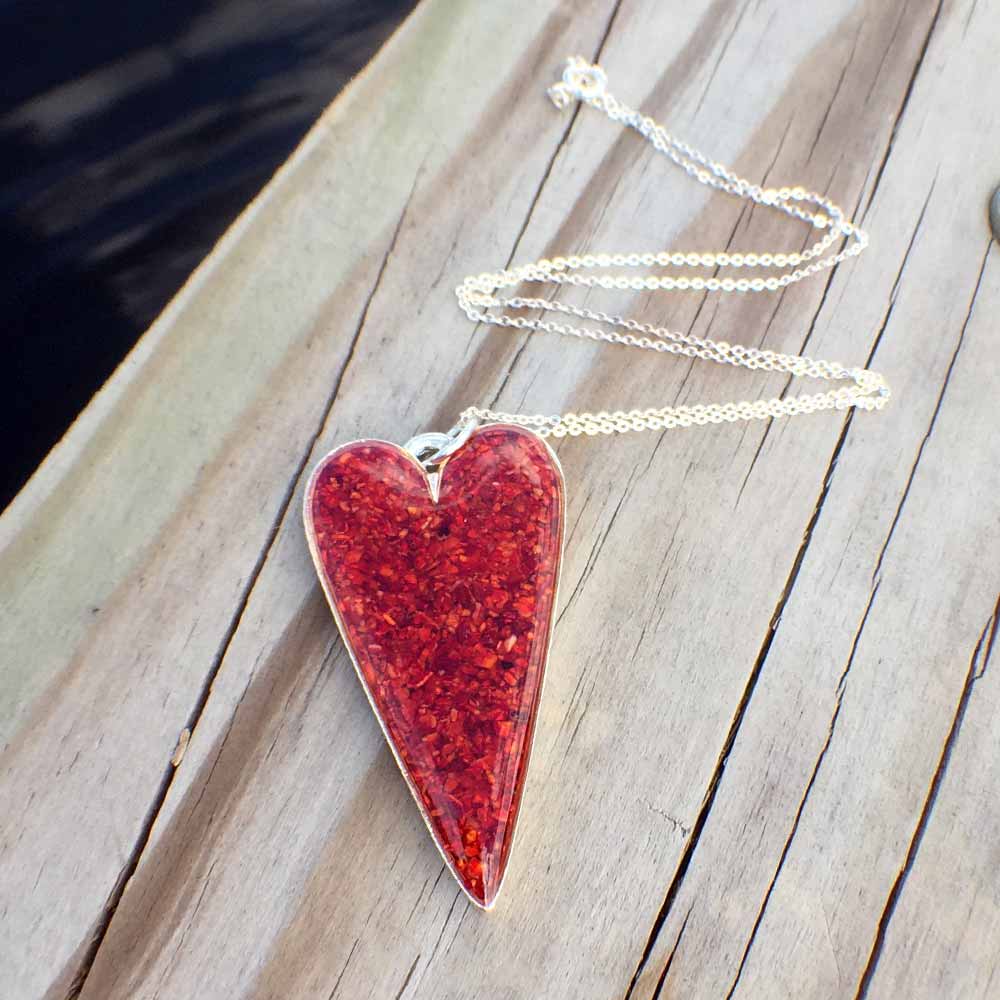 Crushed Lobster Shell Sterling Silver Heart Necklace