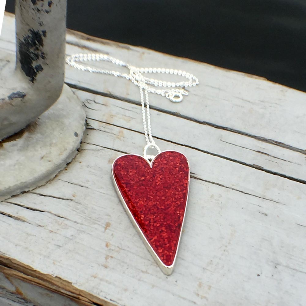 Crushed Lobster Shell Sterling Silver Heart Necklace