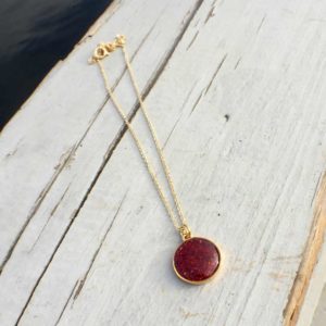 Crushed Lobster Shell Mini Gold Circle Necklace
