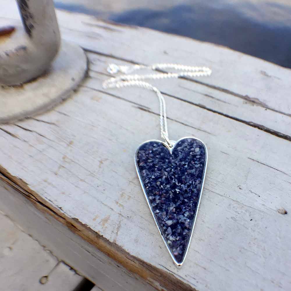 Crushed, Mussel Shell, Silver, Heart Necklace.
