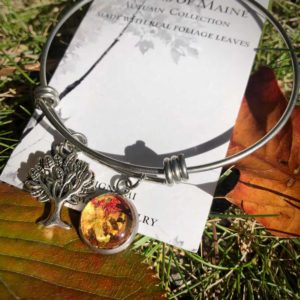 Fall Foliage Bangle Bracelet with Tree of Life Charm