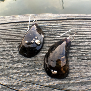 Mussel Shell Earrings with real barnacles