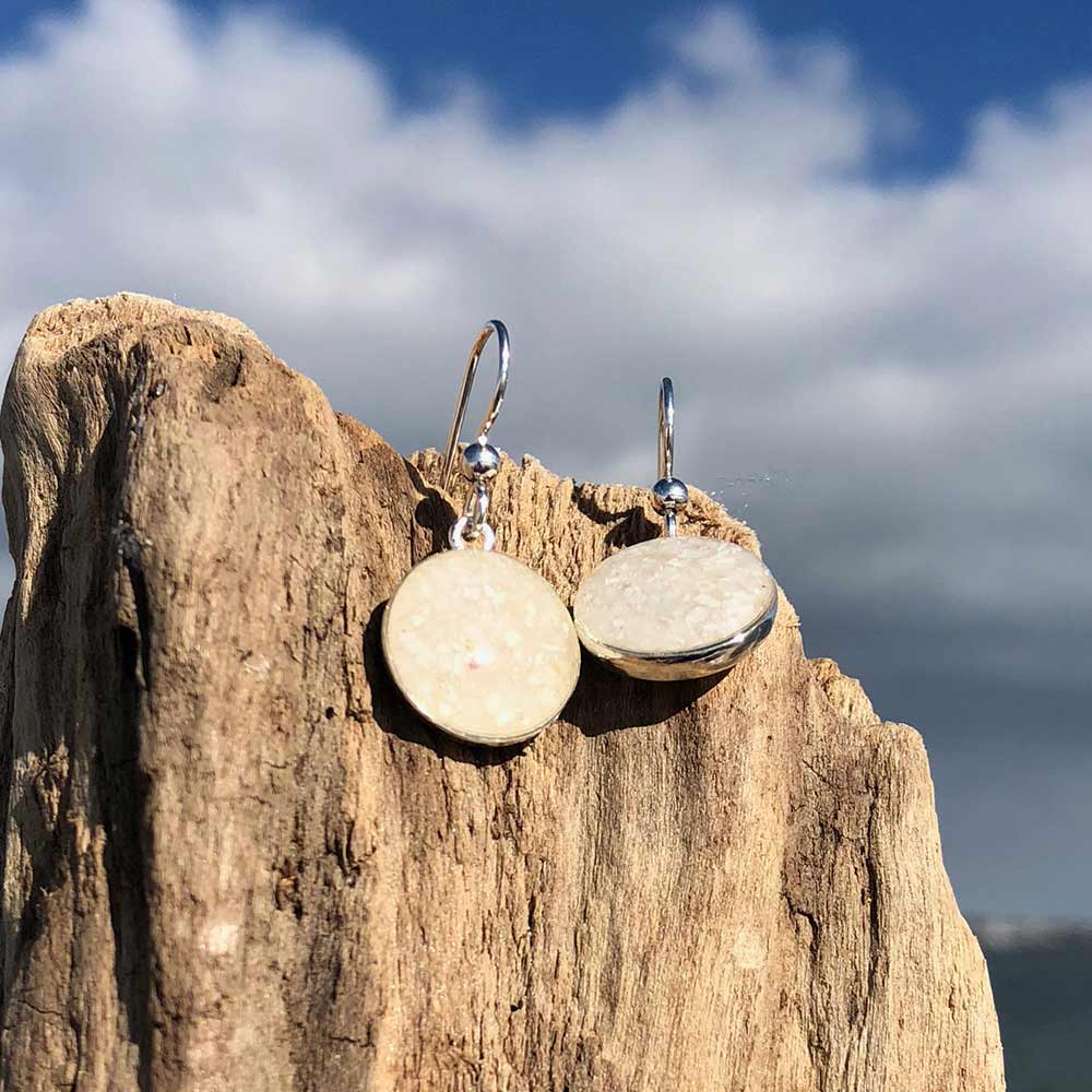Crushed Oyster Shell Silver Earrings