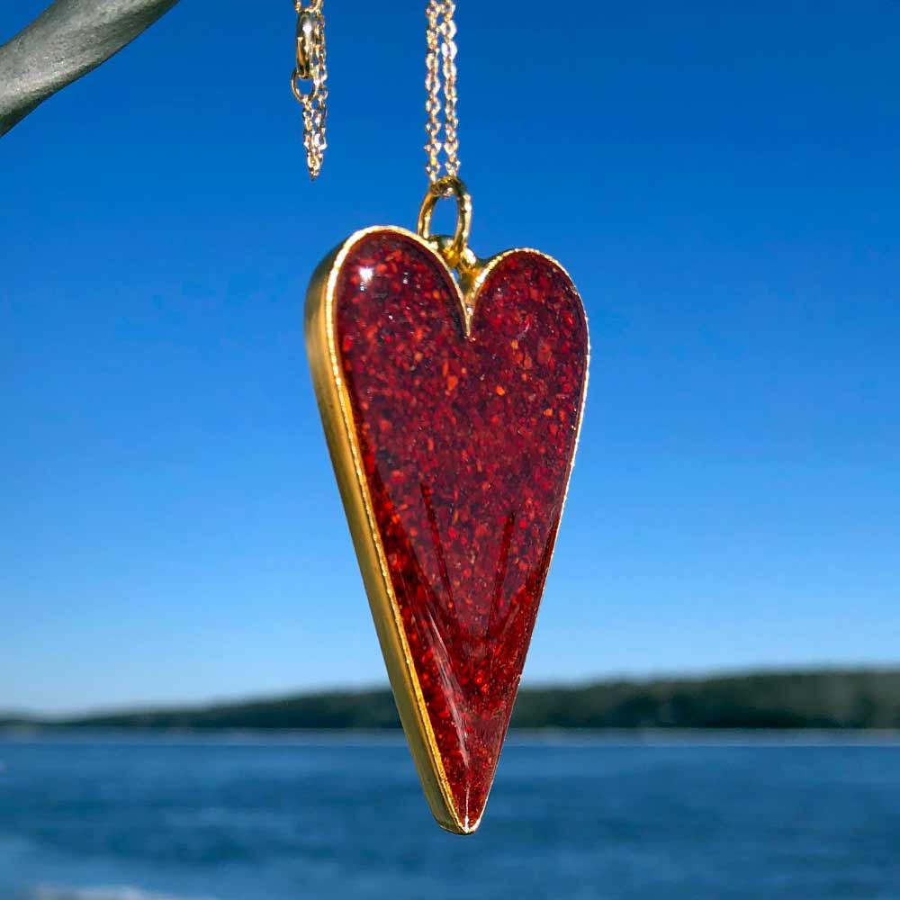 Crushed Lobster Shell Gold Heart Necklace