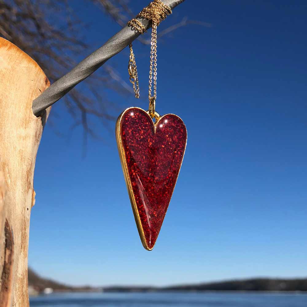Crushed Lobster Shell Gold Heart Necklace