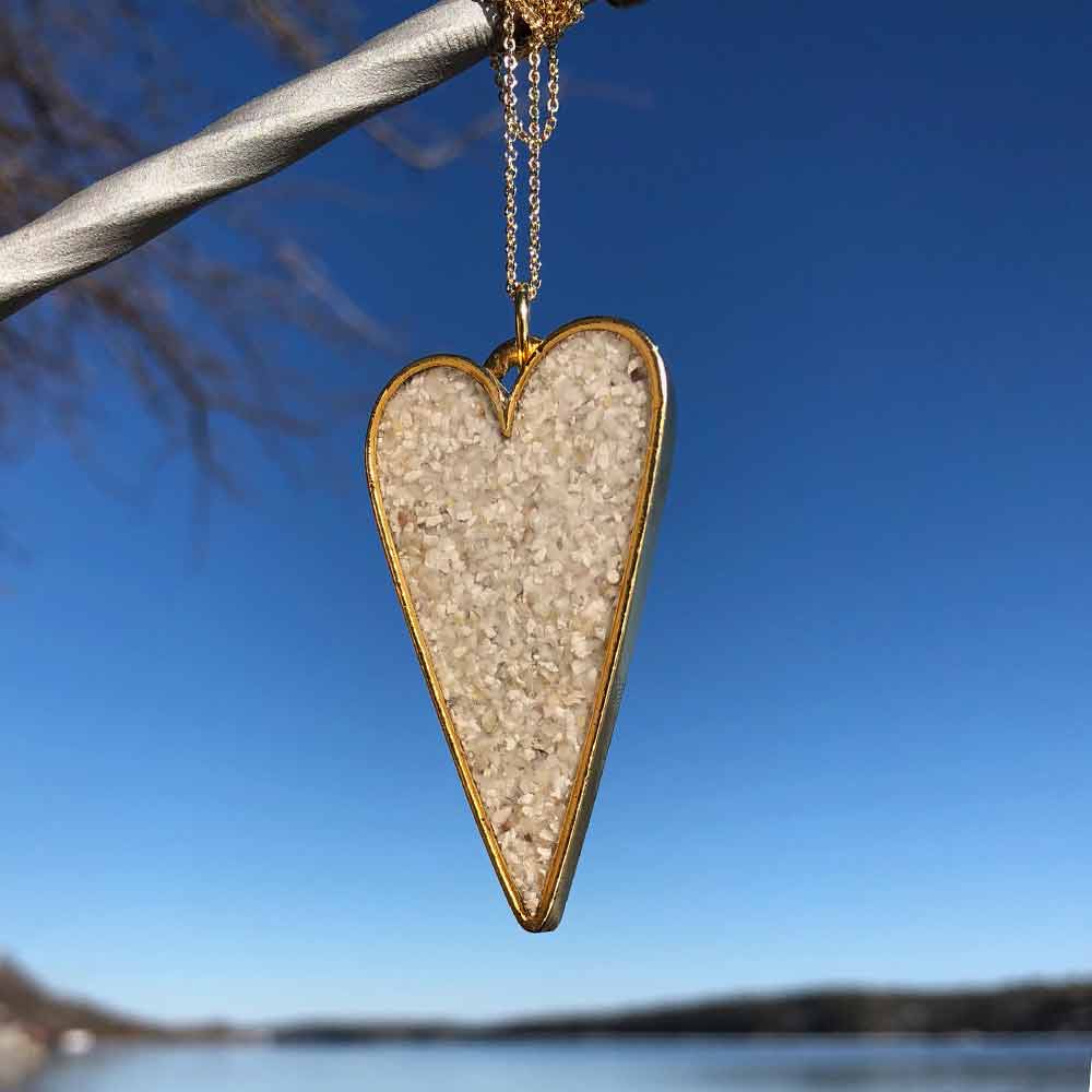 Crushed, Oyster Shell, Gold, Heart Necklace.