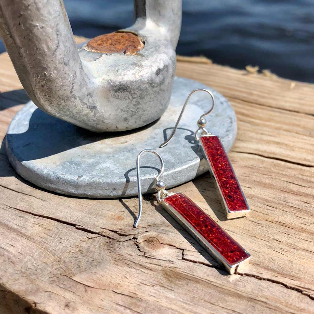 Crushed Lobster Shell Silver Rectangle Earrings