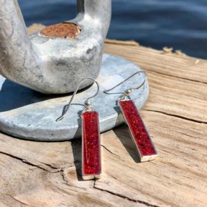 Crushed Lobster Shell Silver Rectangle Earrings