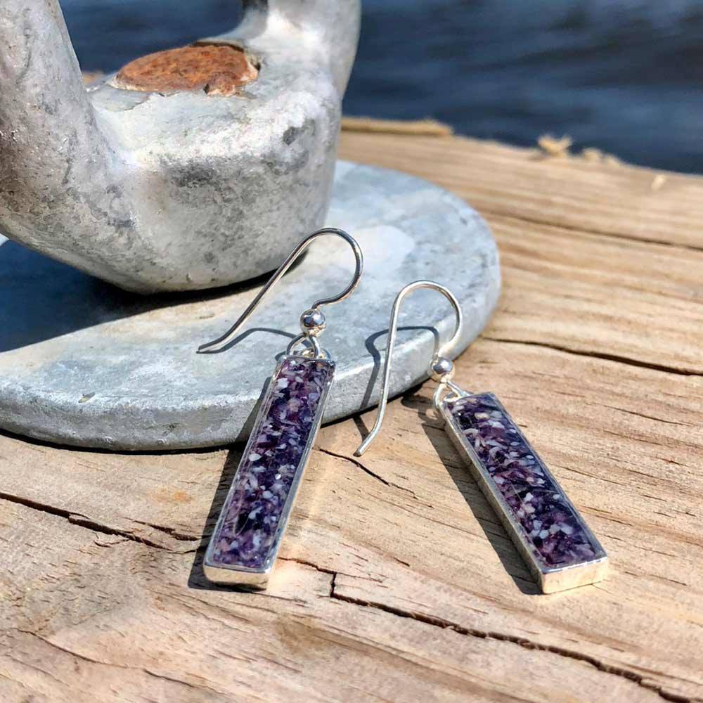 Crushed Mussel Shell Silver Rectangle Earrings