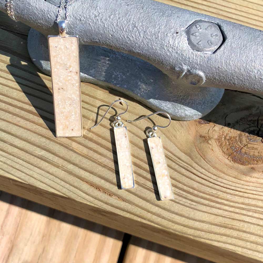 Crushed Oyster Shell Sterling Silver Rectangle Earrings