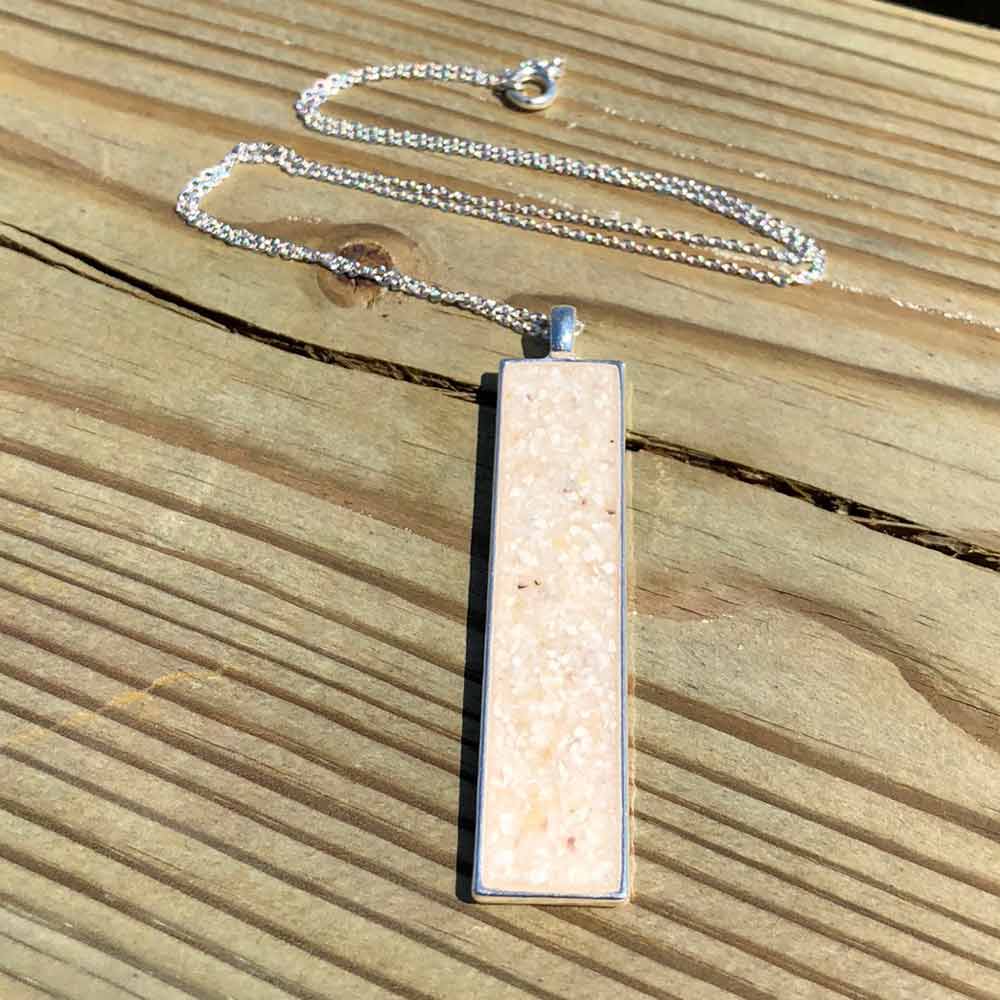Crushed, Oyster Shell, Sterling Silver, Rectangle Necklace.