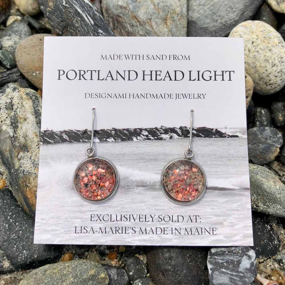 Portland Head Light Beach Sand with Crushed Lobster Shell Earrings