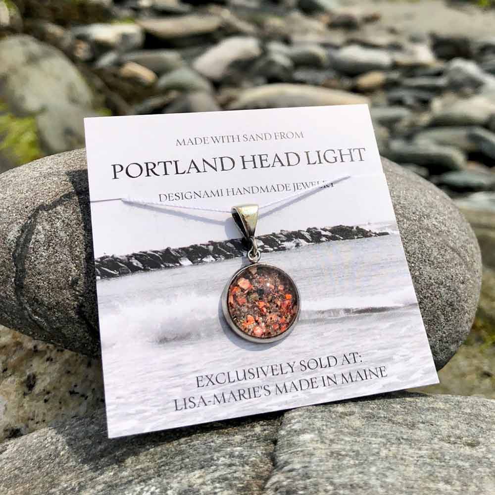 Small Portland Head Light Beach Sand with Crushed Lobster Shell Pendant