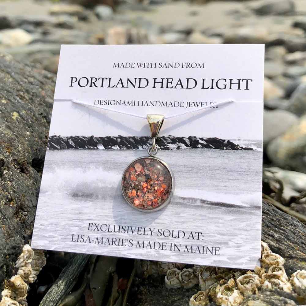 Small Portland Head Light Beach Sand with Crushed Lobster Shell Pendant