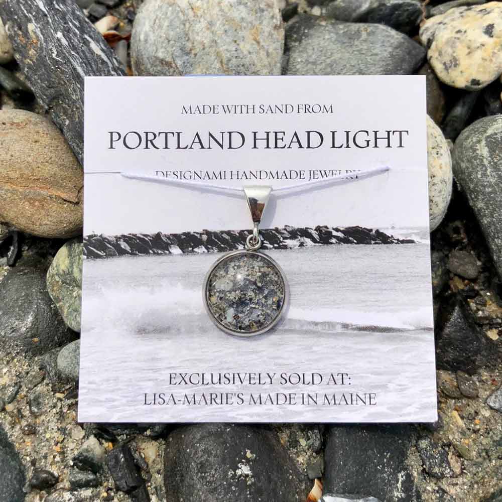 Small Portland Head Light Beach Sand with Crushed Mussel Shell Pendant