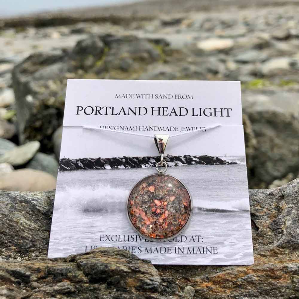 Large Portland Head Light Sand with Crushed Lobster Shell Pendant
