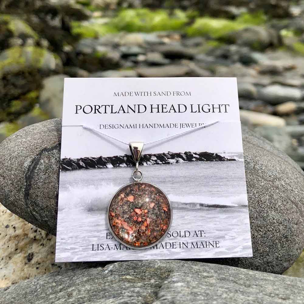 Large Portland Head Light Sand with Crushed Lobster Shell Pendant