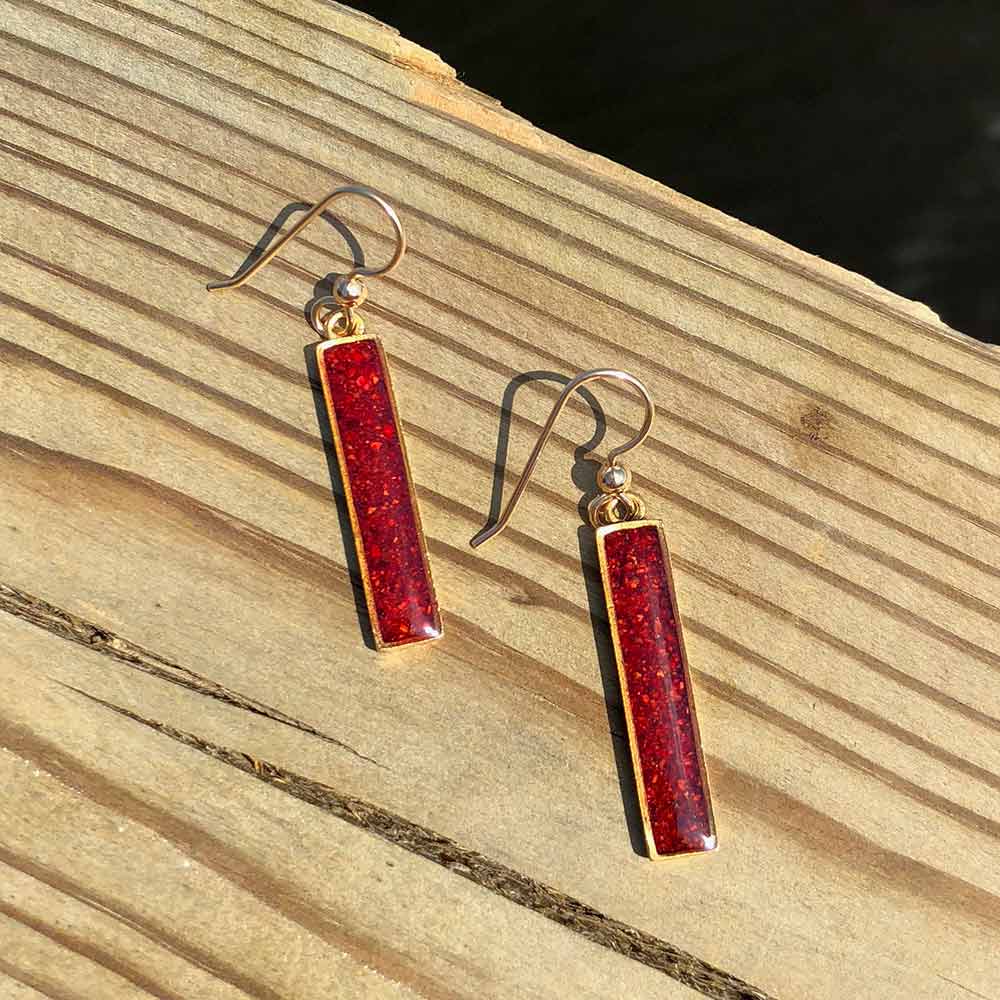 Gold Crushed Lobster Shell Rectangle Earrings