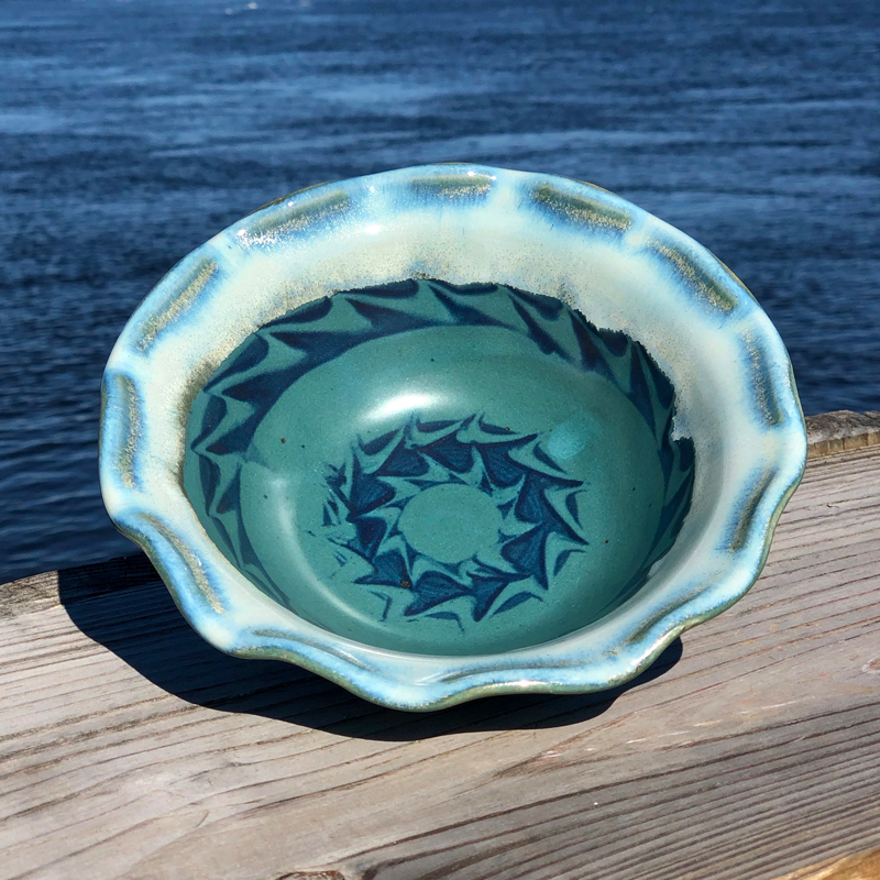 Ruffled Bowl in Peacock Glaze by Unity Pond Pottery