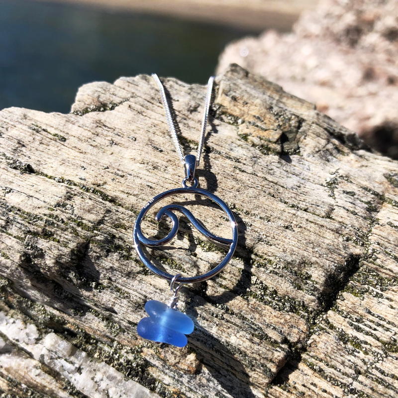Stacked Sea Glass Wave Necklace - 2 Blues