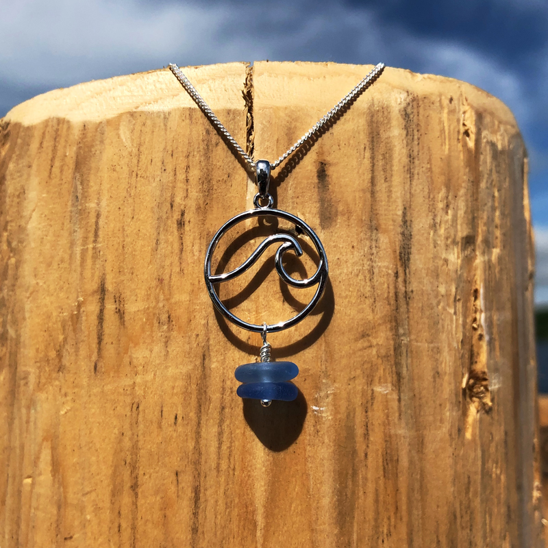 Stacked Sea Glass Wave Necklace - 2 Blues