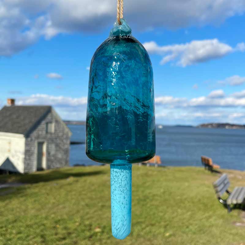 Teal Blown Glass Lobster Buoy with Light Blue Spindle
