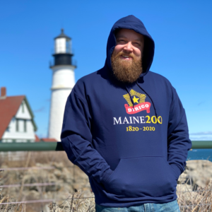 Navy Blue, Maine Bicentennial Sweatshirt with Dirigo Logo.