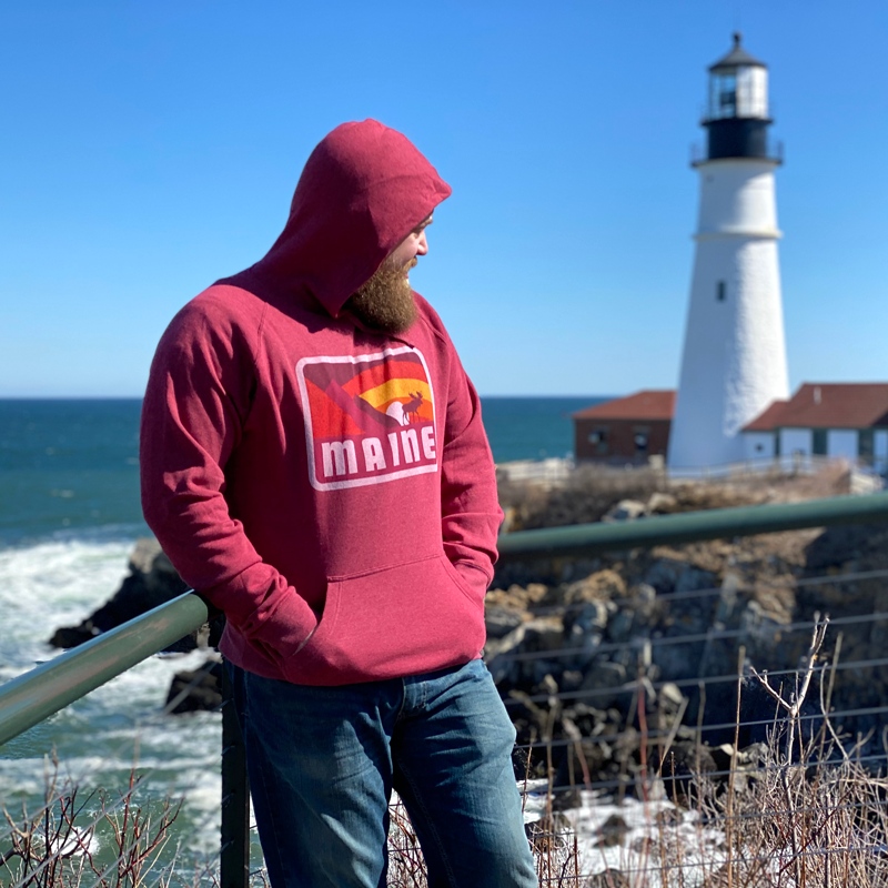 Red, Moose & Mountains Maine Hoodie.
