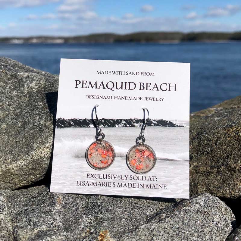 Pemaquid Beach Sand Earrings with Crushed Lobster Shell