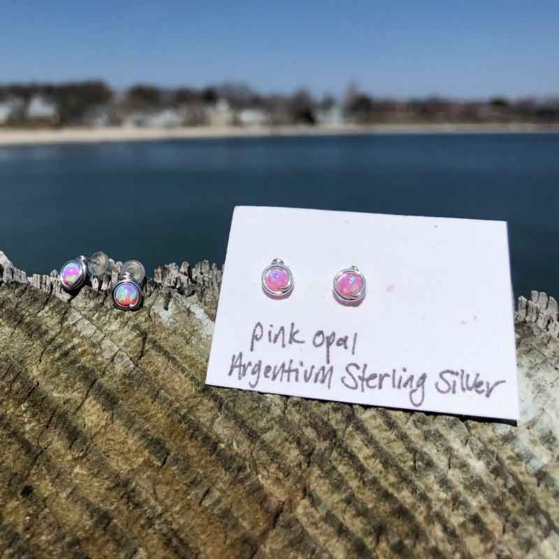 Pink Opal Studs wrapped in Argentium Sterling Silver