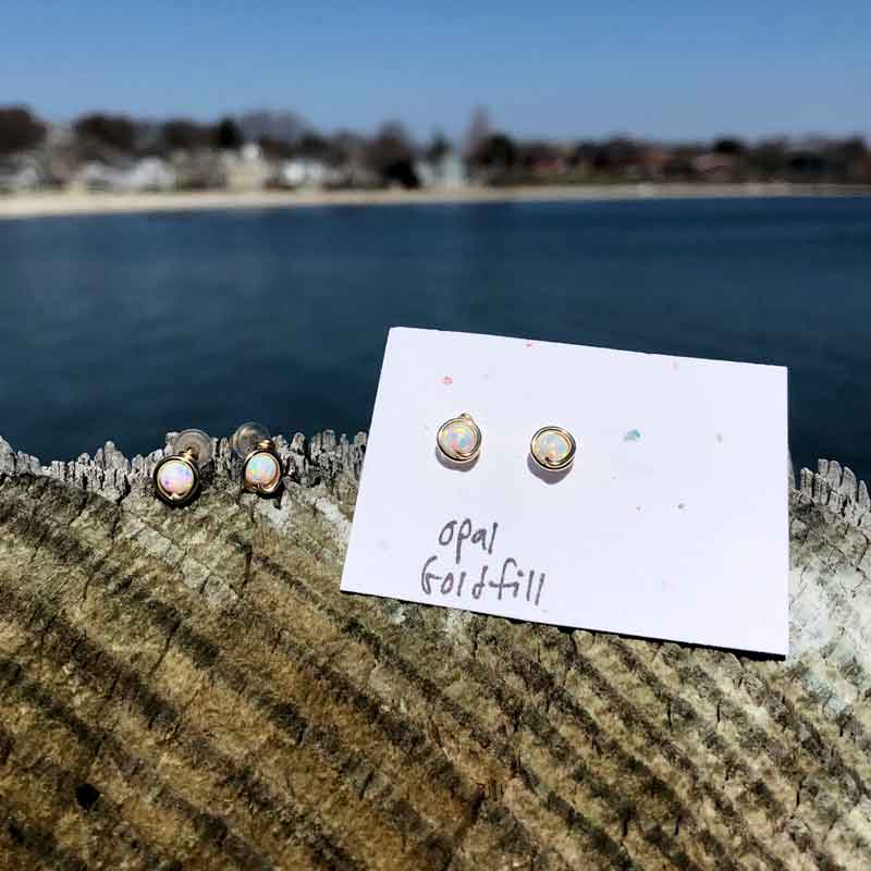 White Opal Studs wrapped in Gold Fill