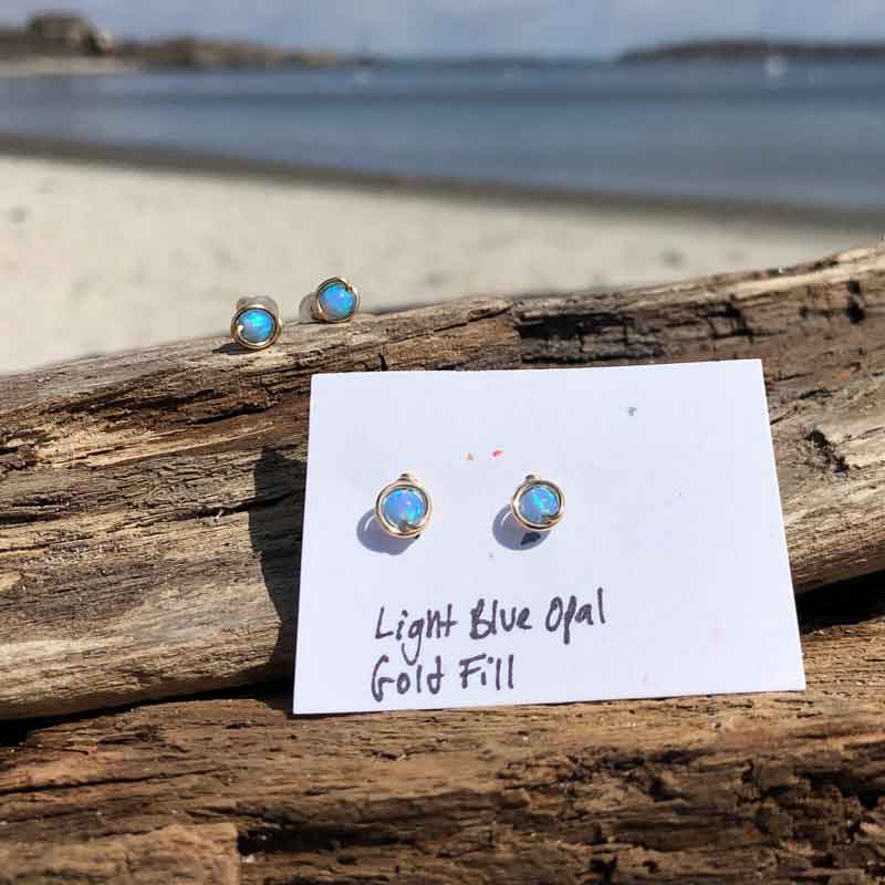 Light Blue Opal Studs in Argentium Sterling Silver