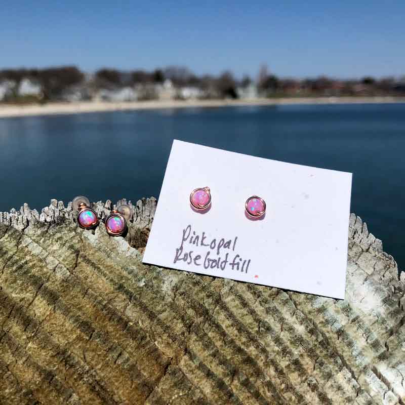 Pink Opal Studs wrapped in Rose Gold Fill