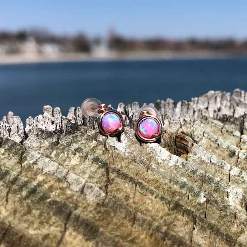 Pink Opal Studs wrapped in Rose Gold Fill