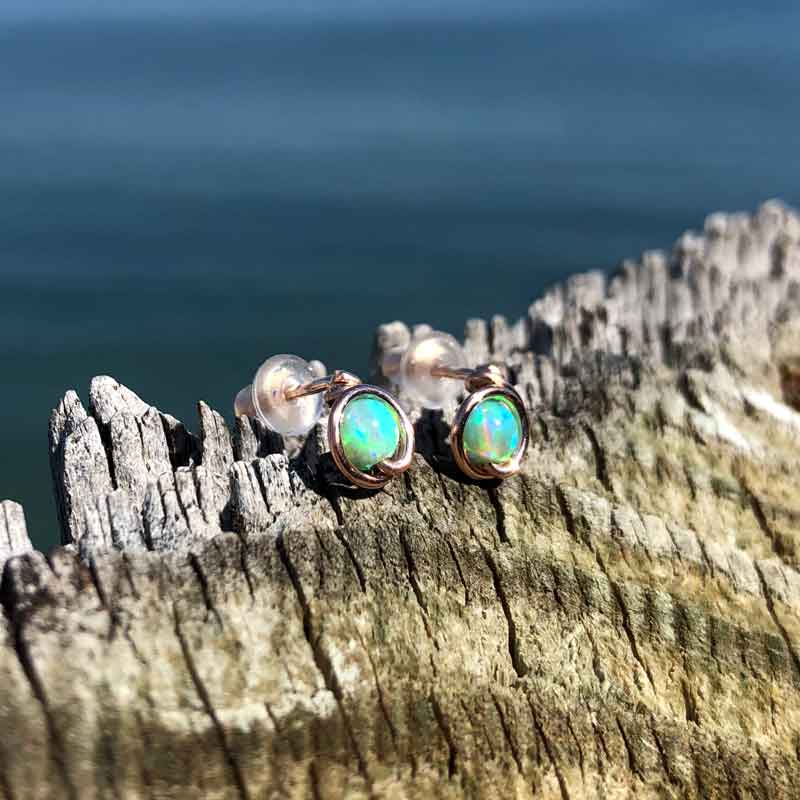 Green Opal Studs wrapped in Rose Gold Fill