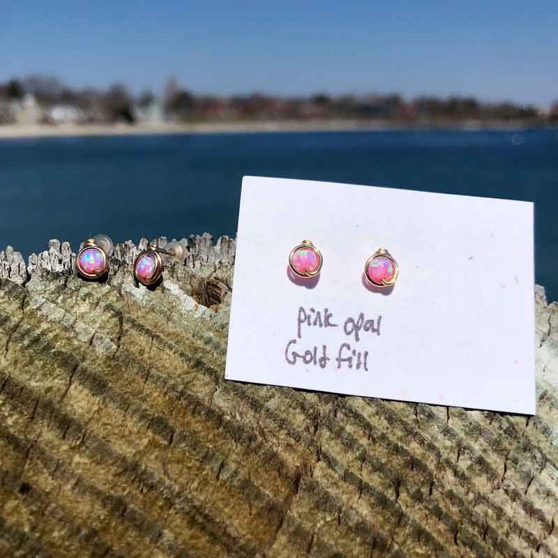Pink Opal Studs wrapped in Gold Fill