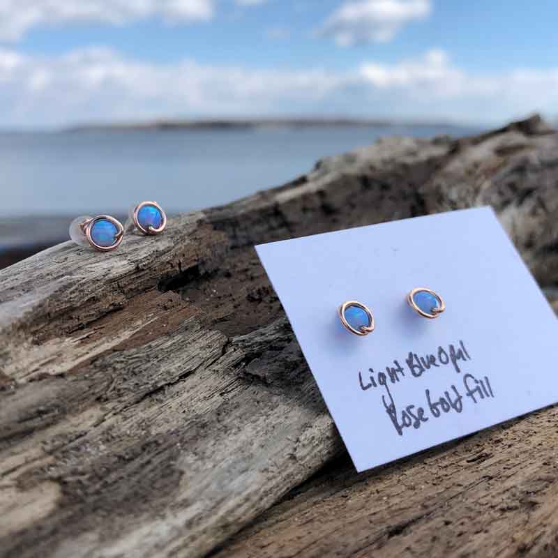 Light Blue Opal Studs wrapped in Rose Gold Fill