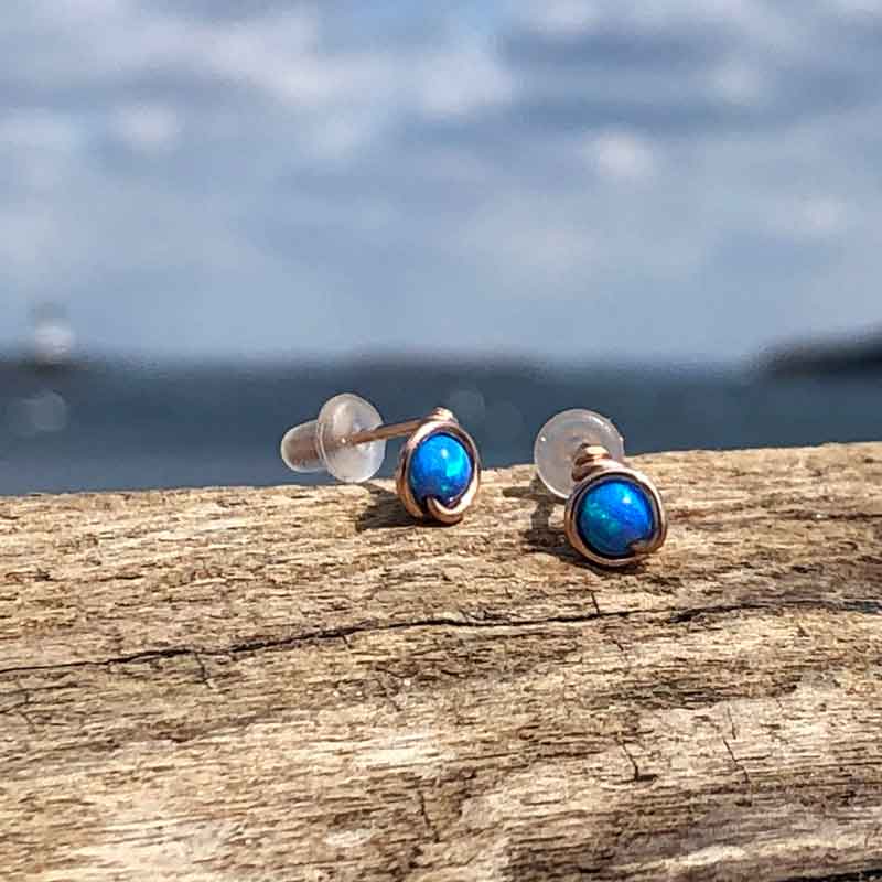 Blue Opal Studs wrapped in Rose Gold FiIll