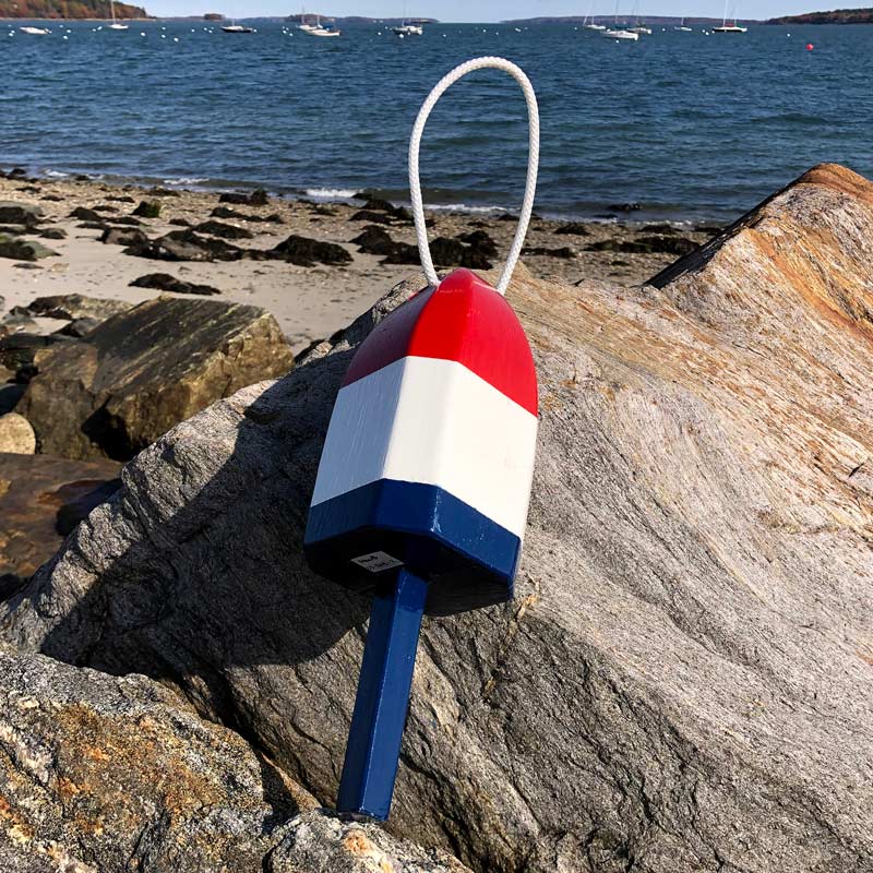 Small Glossy Red, White & Blue Lobster Buoy with Rope