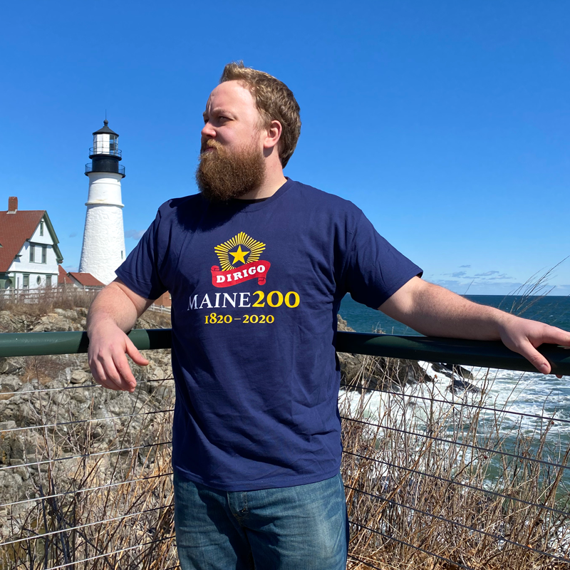 Navy Blue, Maine Bicentennial T-Shirt with Dirigo Logo.