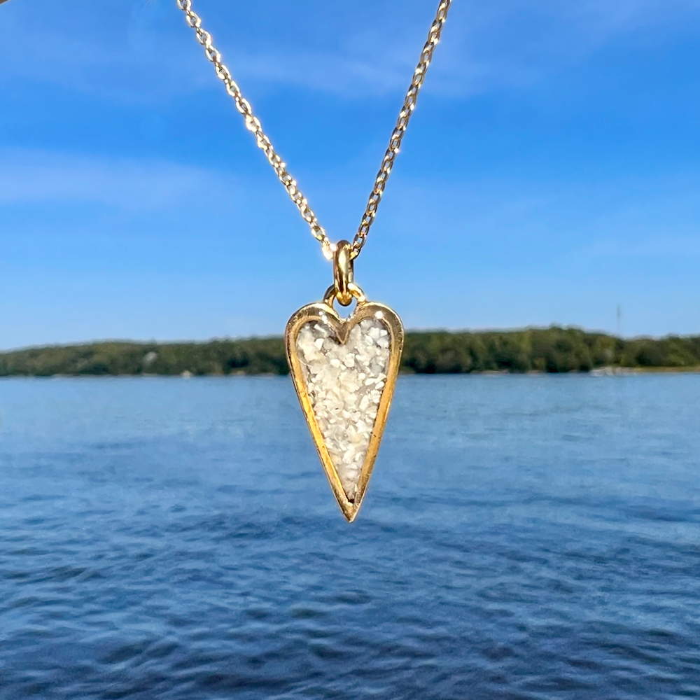 Crushed Oyster Shell Mini Heart Gold Necklace
