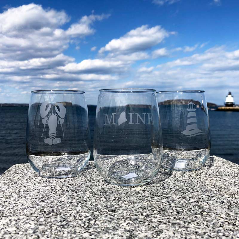 Etched, Stemless, Wine Glasses.