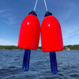 Red Blown Glass Buoy with Cobalt Blue Spindle