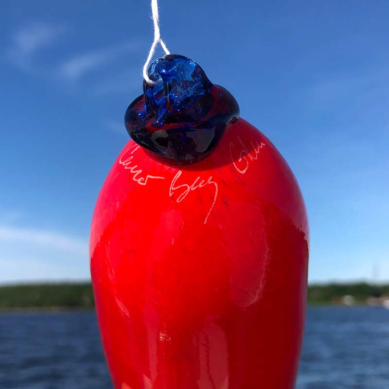 Red Blown Glass Buoy with Cobalt Blue Spindle