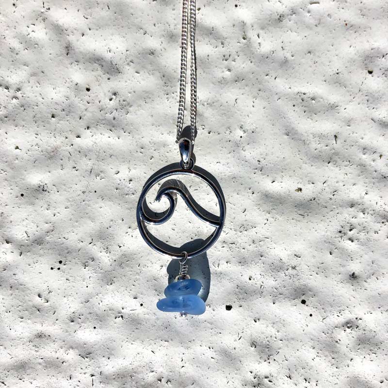 Light Blue Sea Glass Stack Wave Necklace