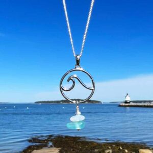 White Bead & Sea Foam Sea Glass Wave Necklace