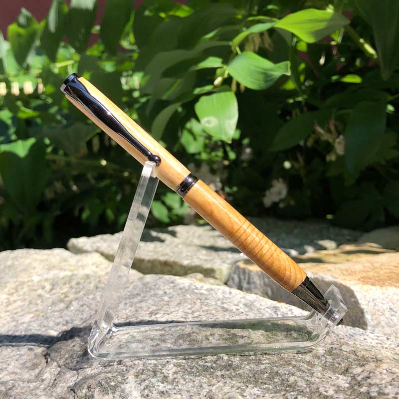 Maine Spruce Burl Pen with Gun Metal Hardware with Finger Grip