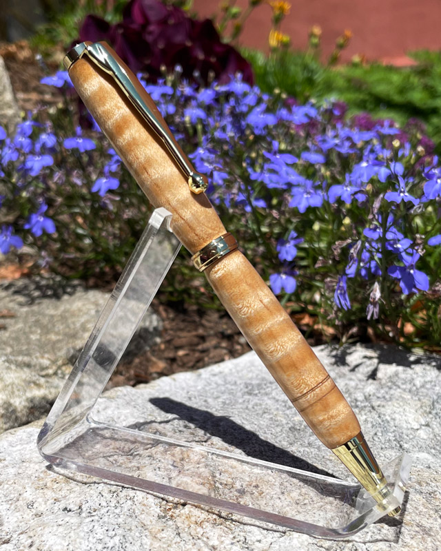 Maine Tiger Maple Pen with Gold Hardware