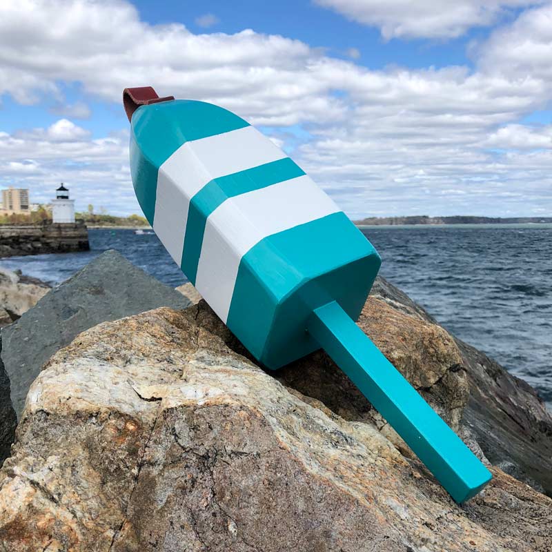 Large Teal with 2 Thick White Stripes Lobster Buoy